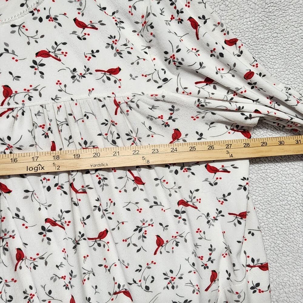 Aria Womens Velour Nightgown Size 4X White Red Cardinal Bird Print Long Sleeve - Picture 7 of 11